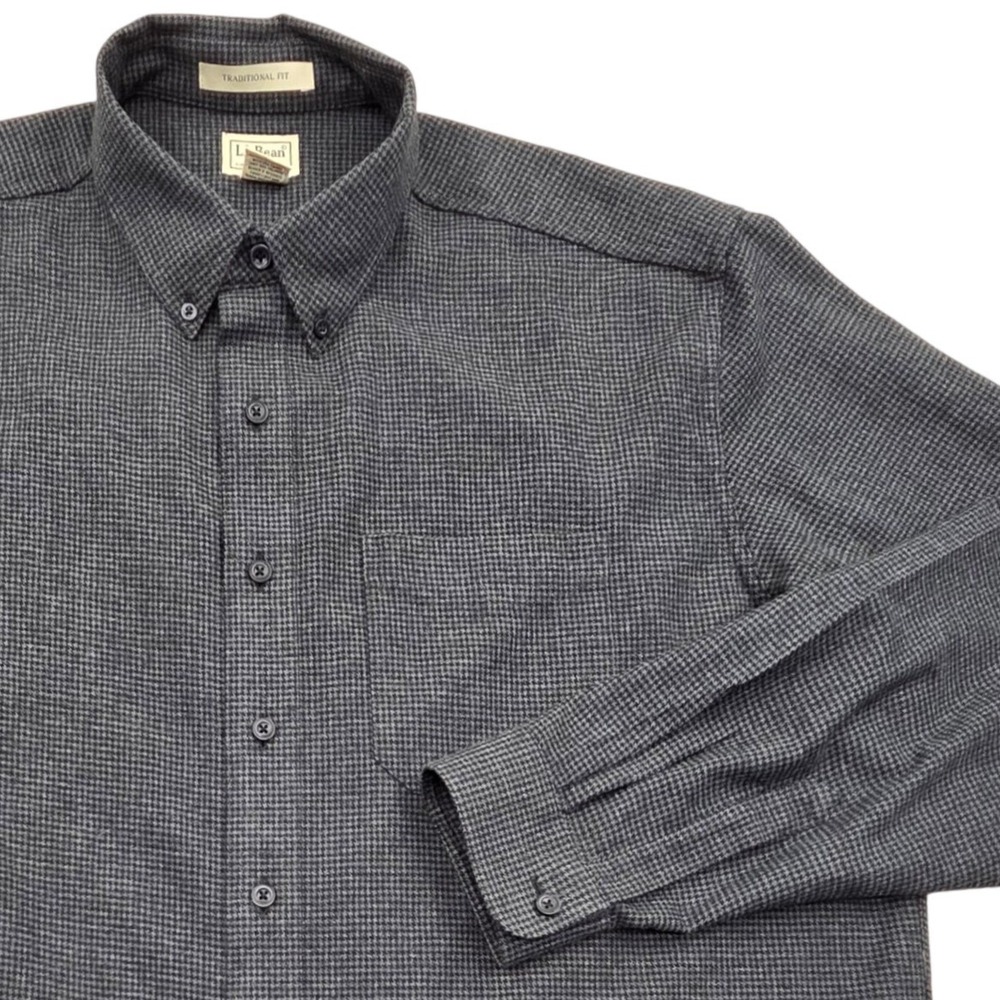 LL Bean Wicked Good Flannel Shirt Gray Black Houndstooth Traditional Fit Mens XL